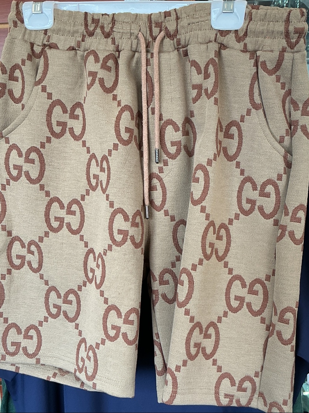Gucci Beige & Brown GG Logo Knit Track Shorts